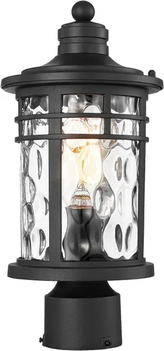 Vista 19 de Darkaway Luz de poste al aire libre, lámpara de poste de luz, carcasa de aluminio impermeable con vidrio ondulado ámbar para entrada de camino