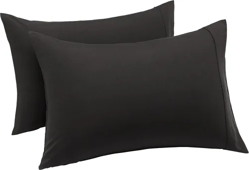 Vista 3 de Amazon Basics Juego de 2 Fundas de Almohada Estándar - Microfibra Ligera, Súper Suave de Fácil Cuidado, Negro, 30" L x 20" A, Almohadas No Incluidas