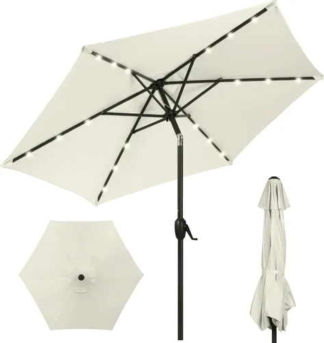 Vista 73 de Best Choice Products Sombrilla de Patio Solar de Poliéster con Luz LED de 10 pies con Ajuste de Inclinación y Tela Resistente a los Rayos UV - Gris