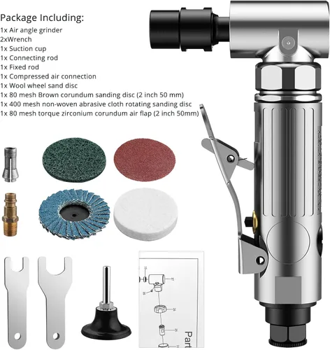 Vista 8 de EYPINS Air Die Grinder 1/4 pulgadas, Pro 90° ángulo neumático amoladora Plateado