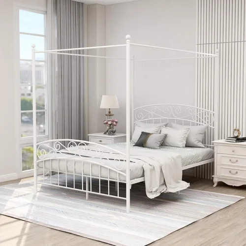 Vista 9 de Marco de cama con dosel de tamaño matrimonial, cama de metal con Negro