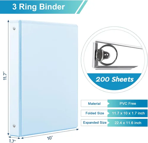 Vista 2 de SUIN Paquete de 4 carpetas de 3 anillos de 1 pulgada, paquete de 4 colores pastel, capacidad para 200 hojas de tamaño carta con bolsillos