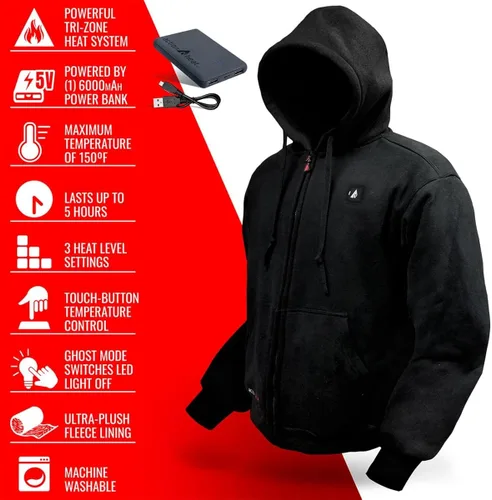 Vista 5 de ActionHeat Sudadera con capucha recargable con batería de 5 V, unisex, sudadera con capucha de calefacción con operación táctil, sistema