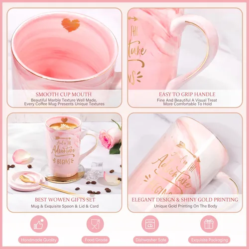 Vista 6 de ShinnyWis Regalos de graduación para mujeres 2026 - Taza con texto en inglés "She Believed She Could So She Did" Rosa