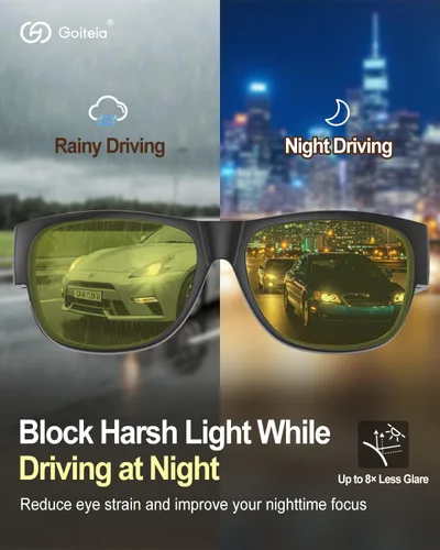 Vista 3 de Goiteia Lentes de conducción nocturna para hombres y mujeres, lentes polarizados de visión nocturna antirreflejos amarillos para conducir