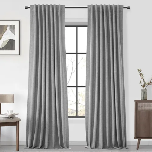 Vista 10 de UHITECH Cortinas cortas de lino de 24 pulgadas de largo para ventanas pequeñas de granja, cortinas opacas modernas para sala de estar, pestañas