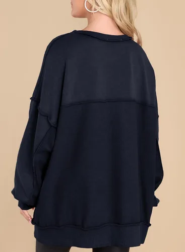 Vista 60 de AlvaQ - Sudadera de gran tamaño para mujer, informal, de manga larga, con botones y cuello Henley, tipo túnica