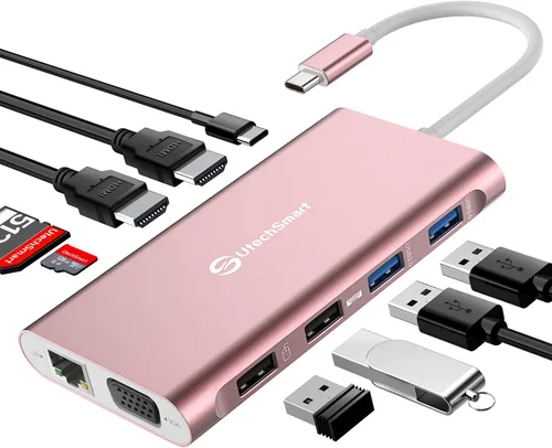 Vista 8 de UtechSmart Estación de Acoplamiento para Laptop con Triple Monitor USB-C - Muelle de 11-en-1 con 2 HDMI, VGA, PD3.0, Ranura para Tarjeta SD/TF, 4