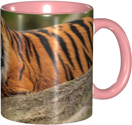 Vista 12 de Taza de café, taza personalizada de tigre, tigre agachado en la roca hermosa foto de la naturaleza, 11 onzas, para bebidas calientes y todos