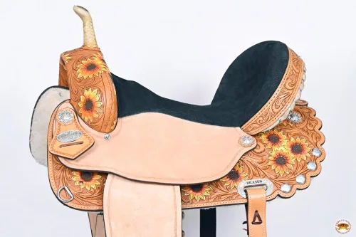 Vista 4 de HILASON Flex Tree Western Horse Saddle American Leather Trail Sillín Americano Sillín de Cuero Sillín Western Sillín para caballos Sillín