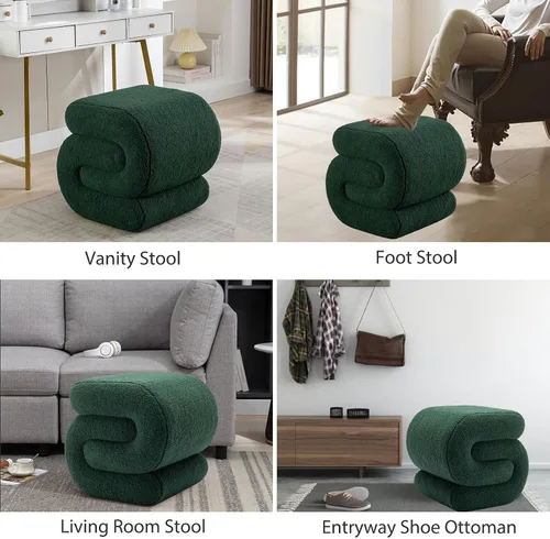 Vista 6 de KIVENJAJA Taburete otomano Sherpa, moderno en forma de S, taburete otomano, taburete otomano, silla decorativa para el suelo, taburete para sala