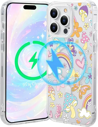 Vista 9 de Funda magnética de flores para iPhone 15 [compatible con MagSafe] Bonito patrón floral transparente a prueba de golpes