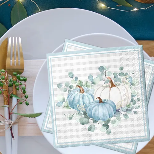 Vista 6 de 40 servilletas de calabaza azul, cosecha de otoño, Acción de Gracias, servilletas de papel desechables de acuarela de calabaza azul para decoración