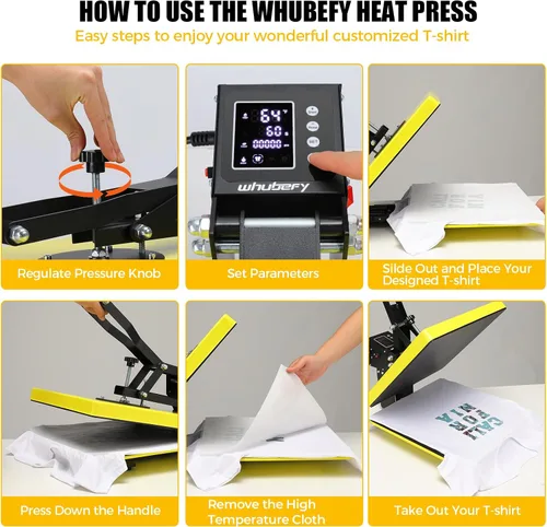 Vista 7 de Whubefy Prensa de calor deslizante de 15 x 15 pulgadas, máquina de prensa de calor Clamshell para camisetas, bolsos, alfombrillas de mouse y más