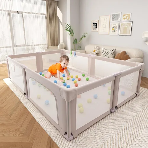 Vista 11 de Corralito plegable para bebés y niños pequeños, corralito portátil de 51 pulgadas con alfombrilla y pelotas oceánicas, patio de juegos con malla