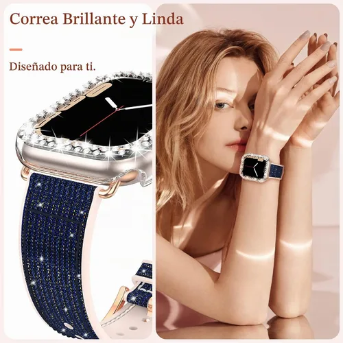 Vista 6 de Goton Bling - Correa de silicona brillante compatible con Apple Watch de 1.772 pulgadas (45mm) con protector de borde [sin vidrio], correa que