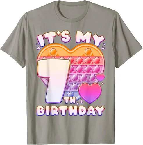 Vista 22 de Pop-it Birthday Girl 7 años de edad, Push it Pop Fidget Bubble Camiseta, Negro
