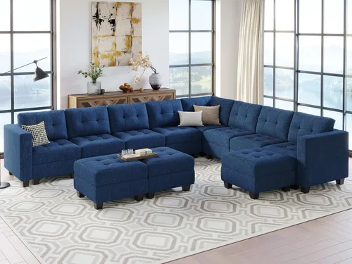 Vista 5 de Belffin Sofá modular de gran tamaño con otomanas de almacenamiento, sofá seccional en forma de U con diván reversible, color azul
