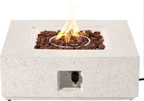 Vista 8 de SUNBURY Mesa de fuego de propano para exteriores de 35 pulgadas, mesa de fuego gris para patio de 50,000 BTU, mesa de fuego cuadrada de gas