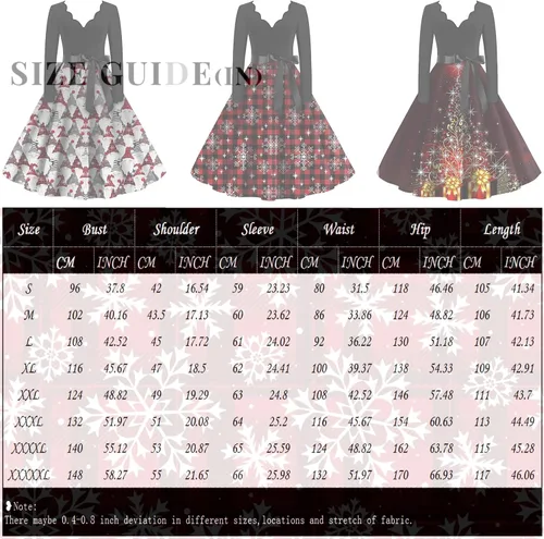 Vista 3 de Vestidos de Navidad 2023 para mujer, vestido de cóctel de los años 50, vestido de encaje con estampado de renos de copo de nieve, vestido de fiesta