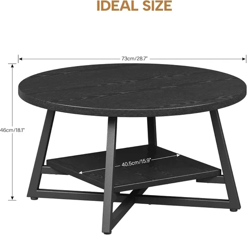 Vista 3 de Mesa de café para sala de estar, Mesa de café redonda, Mesa de café pequeña circular con almacenamiento, Mesa de centro redonda moderna de madera