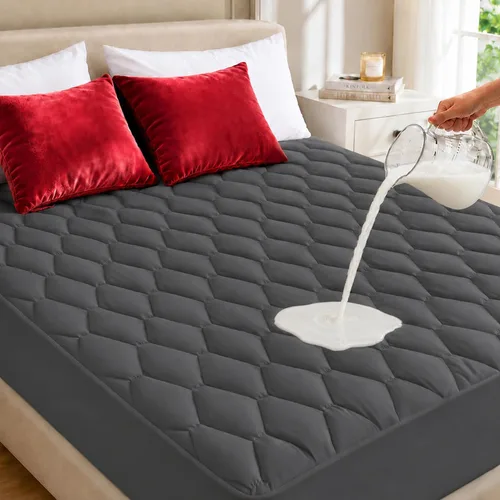 Vista 9 de Funda de colchón acolchada tamaño matrimonial, protector de colchón impermeable, bolsillo profundo elástico que se adapta a hasta 21 pulgadas