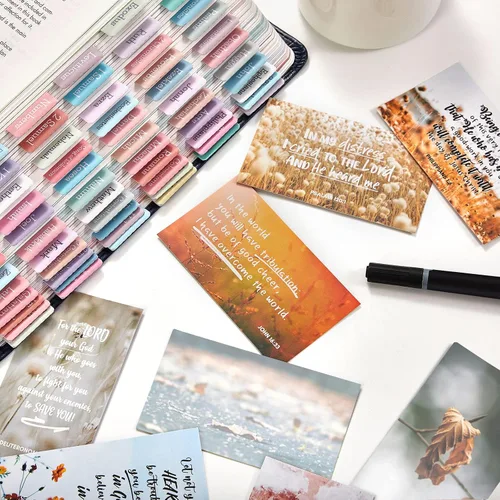 Vista 2 de BRYTEFY 100 mini tarjetas de oración en tono tierra para mujeres y hombres, tarjetas motivacionales religiosas a granel con escritura inspiradora