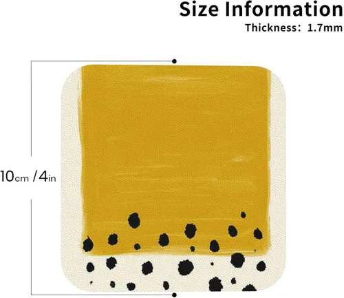 Vista 3 de Juego de 4 manteles individuales con estampado amarillo mostaza y negro, de cuero, resistentes a las manchas, para comedor, cocina, antideslizantes