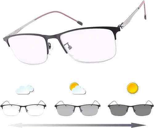 Vista 7 de Transición Fotocrómica Multifocus Bisagra de resorte Gafas de lectura progresiva Gafas de sol anti luz azul Lectores UV