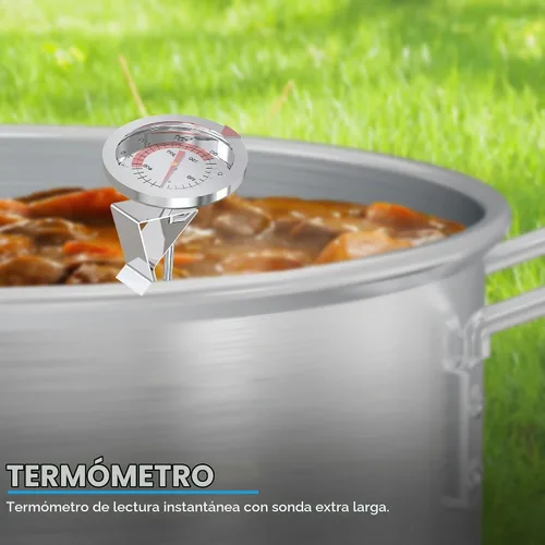 Vista 6 de Kit de olla de aluminio de 28,3 litros – Olla para freír pavo con tapa, gancho de elevación, soporte y termómetro – Freidora profunda grande