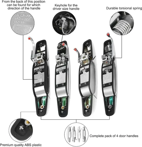 Vista 4 de Paquete de 4 manijas de puerta exteriores delanteras/traseras izquierdas y derechas compatibles con los siguientes modelos: 2007-2013 Chevy