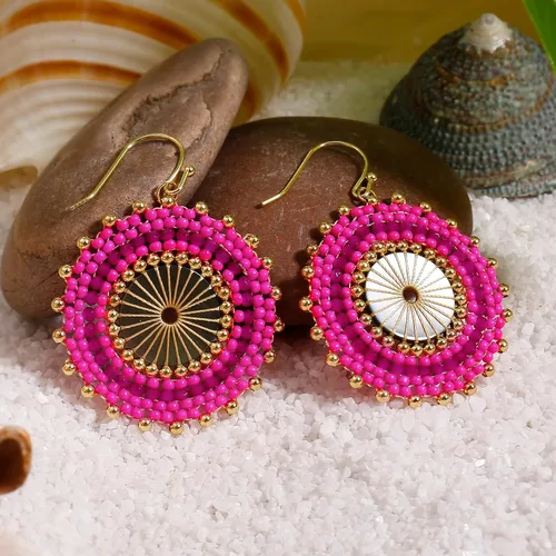 Vista 3 de Aretes de cuentas coloridos para mujer, aretes de cuentas hechos a mano para playa de verano, aretes bohemios para niñas