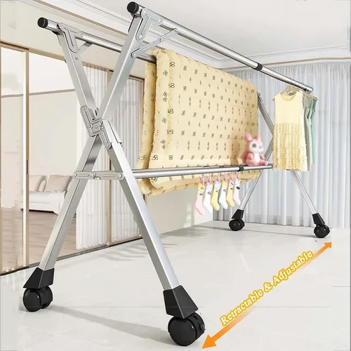 Vista 4 de Adjustable Stainless Steel Clothes Drying Rack, Foldable Portable Laundry Airer with Large Space, 47-94in Length(160cm/63in)