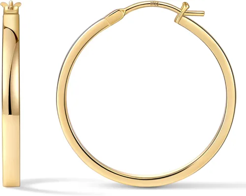Vista 16 de Aretes de aro para mujer, aros planos chapados en oro de 14 quilates Dorado
