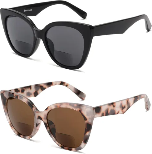 Vista 8 de JM Lentes de lectura bifocales clásicos, de gran tamaño, estilo ojo de gato, lentes de sol para mujer Cat Eye, Stylish