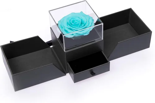 Vista 2 de Caja de regalo joyería de flores preservadas hechas a mano, diseño de rosas nunca marchitas, flores inmortales de lujo, flores eternas para seres