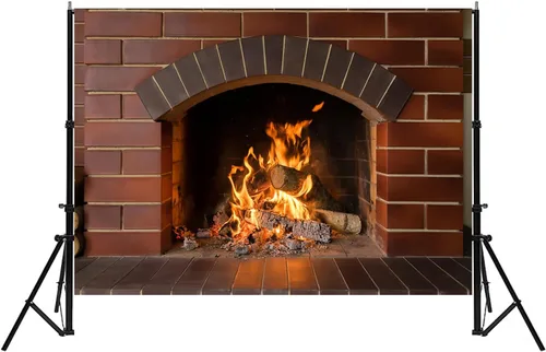 Vista 4 de Telón de fondo de Navidad de 5 x 3 pies, para invierno, chimenea, leña, fotografía, fondo para niños, familia, camping, barbacoas, decoración