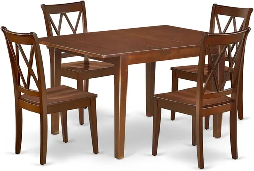 Vista 7 de East West Furniture MLCL3-MAH-C - Juego de muebles de comedor de 3 piezas que contiene una mesa rectangular de madera con hoja de mariposa y 2