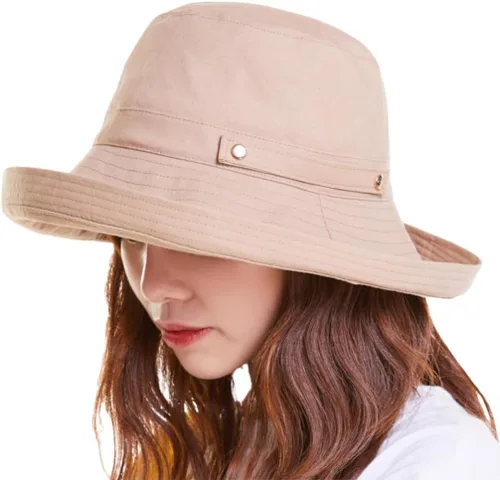 Vista 5 de Sombreros de sol de ala ancha de algodón para mujer, UPF50+, sombrero de playa plegable con protección UV, protección UV, sombrero de pesca