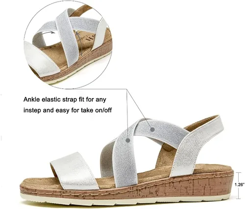 Vista 2 de VJH confort Women's Flat Sandals, Comfort Slip-on Elastic Ankle Strap Slingback Light Weight Casual Walking Sandals