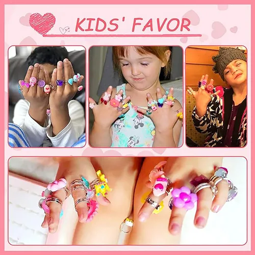 Vista 6 de PinkSheep Little Girl Jewel Rings in Box, Adjustable, No Duplication, Girl Pretend Play and Dress Up Rings (24 Lovely Ring)