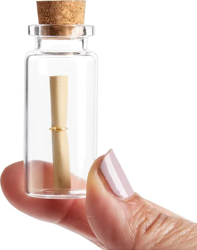 Vista 5 de Bright Creations Paquete de 48 botellas de vidrio pequeñas de corcho de 0.3 fl oz con mini pergaminos para cápsulas de tiempo, recuerdos de boda