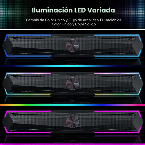 Vista 3 de Tylubio Altavoces de computadora para PC de escritorio con sonido claro, altavoz LED de PC que fluye para computadora de escritorio y portátil