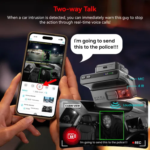 Vista 6 de IIWEY Cámara de tablero 4G LTE con vista en vivo, alerta instantánea