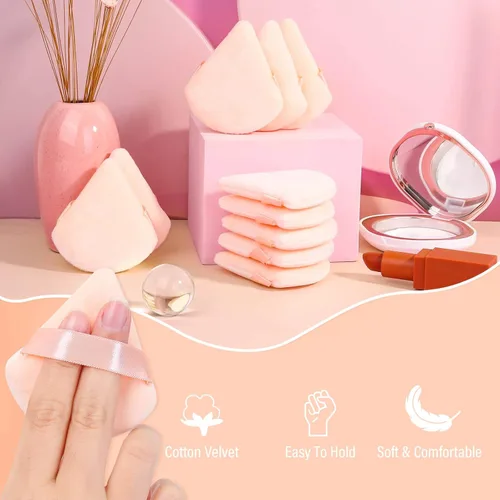 Vista 5 de Thrilez 20 piezas Borlas de Polvo Triangulares, Borlas de Polvo Suelto Borlas de Maquillaje para Polvo Facial, Borla de Polvo Fijador