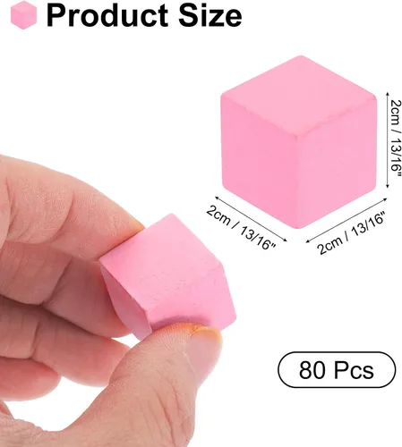 Vista 2 de uxcell 80 bloques de madera para manualidades, cubo de madera sin terminar de 0.8 pulgadas, bloque cuadrado de madera maciza en blanco para Rosa
