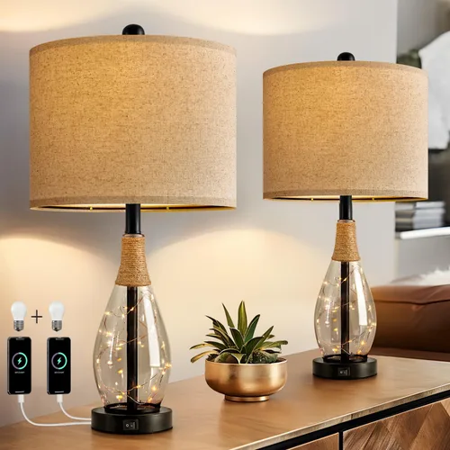 Vista 19 de OYEARS Juego de 2 lámparas de mesa de 23 pulgadas para sala de estar, lámparas de noche para mesitas de noche, lámparas de dormitorio, lámpara