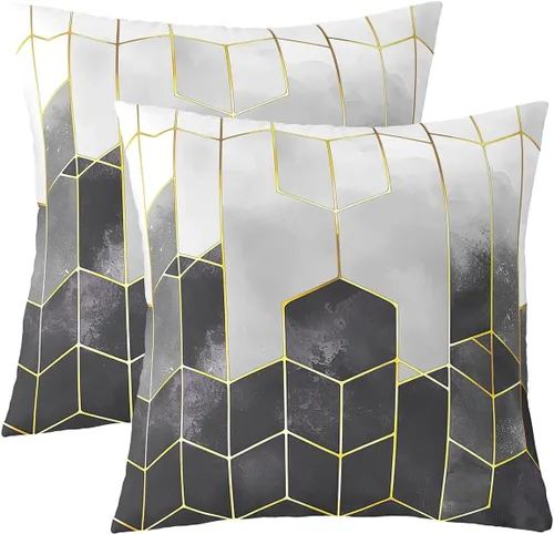 Vista 7 de Juego de 2 fundas de almohada de mármol de 16 x 16 pulgadas, fundas de cojín geométricas de mármol con diseño de panal de abeja, fundas de almohada