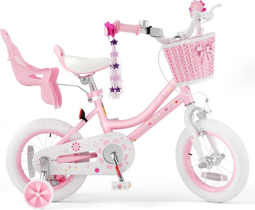Vista 20 de KORIMEFA Bicicleta para niñas de 2 a 12 años, 12, 14, 16, 20 pulgadas, bicicleta para niños pequeños con ruedas de entrenamiento, bicicleta