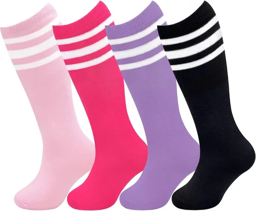 Vista 2 de 4 pares de calcetines de fútbol para niños pequeños, calcetines de fútbol para niñas, calcetines de fútbol para niños pequeños, calcetines de tubo